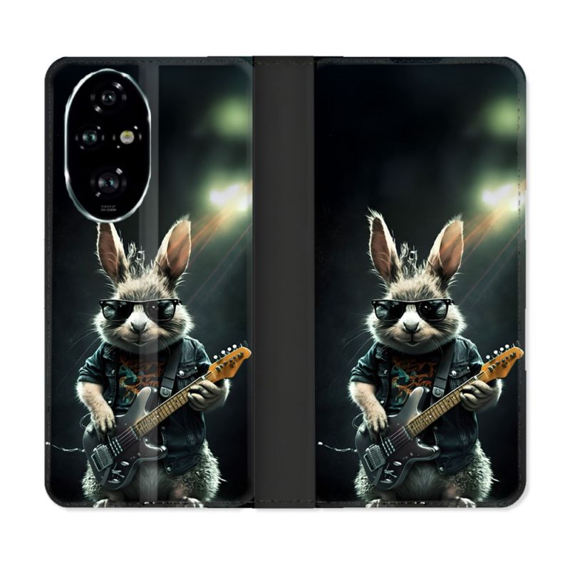 Housse cuir portefeuille Pour Honor 200 Pro 5G Musique Rock Lapin