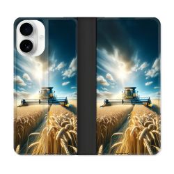 Housse cuir portefeuille Pour Iphone 17 Agriculture Moissonneuse Blé