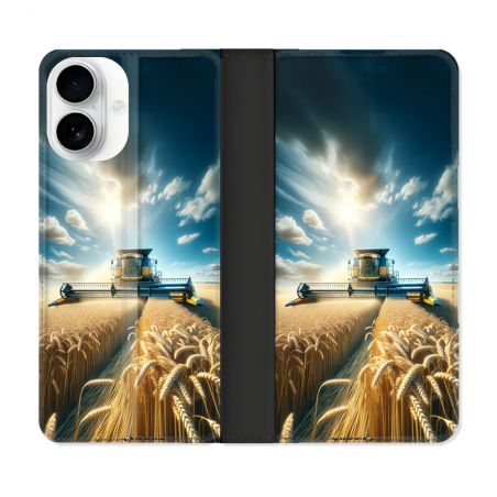 Housse cuir portefeuille Pour Iphone 17 Agriculture Moissonneuse Blé