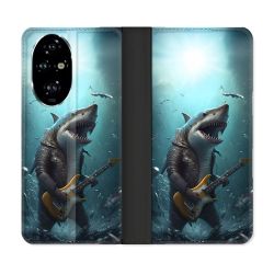 Housse cuir portefeuille Pour Honor 200 Pro 5G Musique Rock Requin