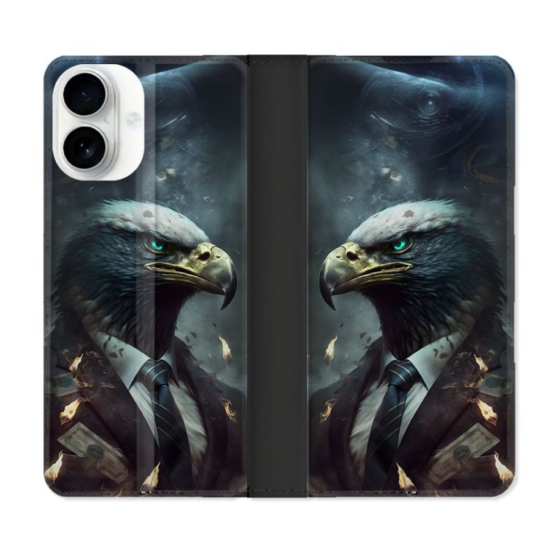 Housse cuir portefeuille Pour Iphone 17 Animal Aigle Business