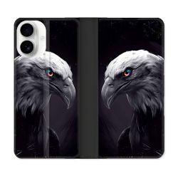 Housse cuir portefeuille Pour Iphone 17 Animal Aigle Royal Noir
