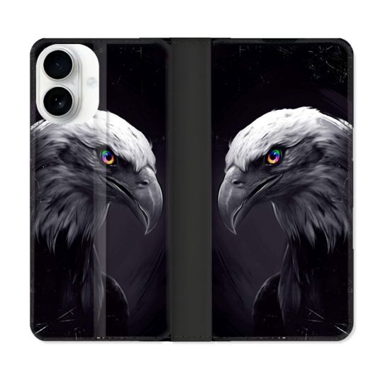 Housse cuir portefeuille Pour Iphone 17 Animal Aigle Royal Noir