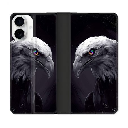 Housse cuir portefeuille Pour Iphone 17 Animal Aigle Royal Noir