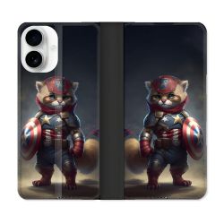 Housse cuir portefeuille Pour Iphone 17 Animal Chat America