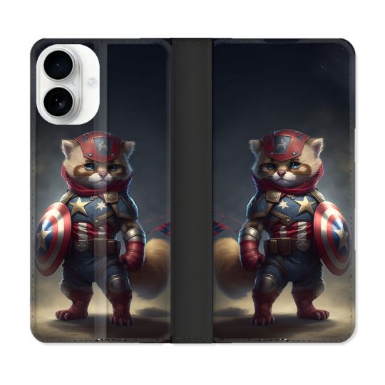 Housse cuir portefeuille Pour Iphone 17 Animal Chat America