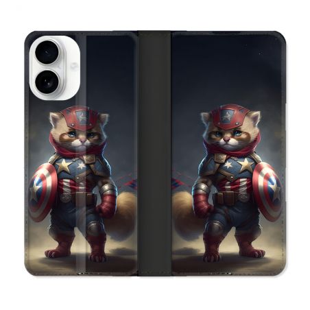 Housse cuir portefeuille Pour Iphone 17 Animal Chat America