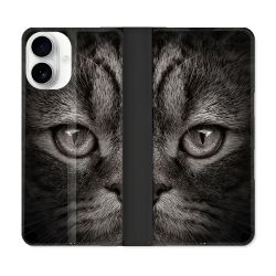 Housse cuir portefeuille Pour Iphone 17 Animal Chat Gris