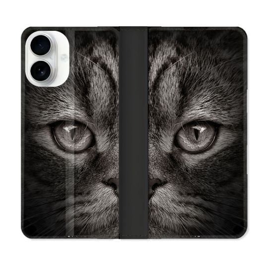 Housse cuir portefeuille Pour Iphone 17 Animal Chat Gris