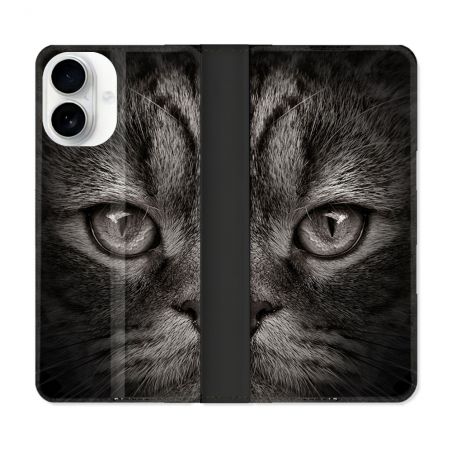 Housse cuir portefeuille Pour Iphone 17 Animal Chat Gris