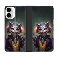Housse cuir portefeuille Pour Iphone 17 Animal Chat Joker