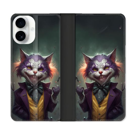 Housse cuir portefeuille Pour Iphone 17 Animal Chat Joker
