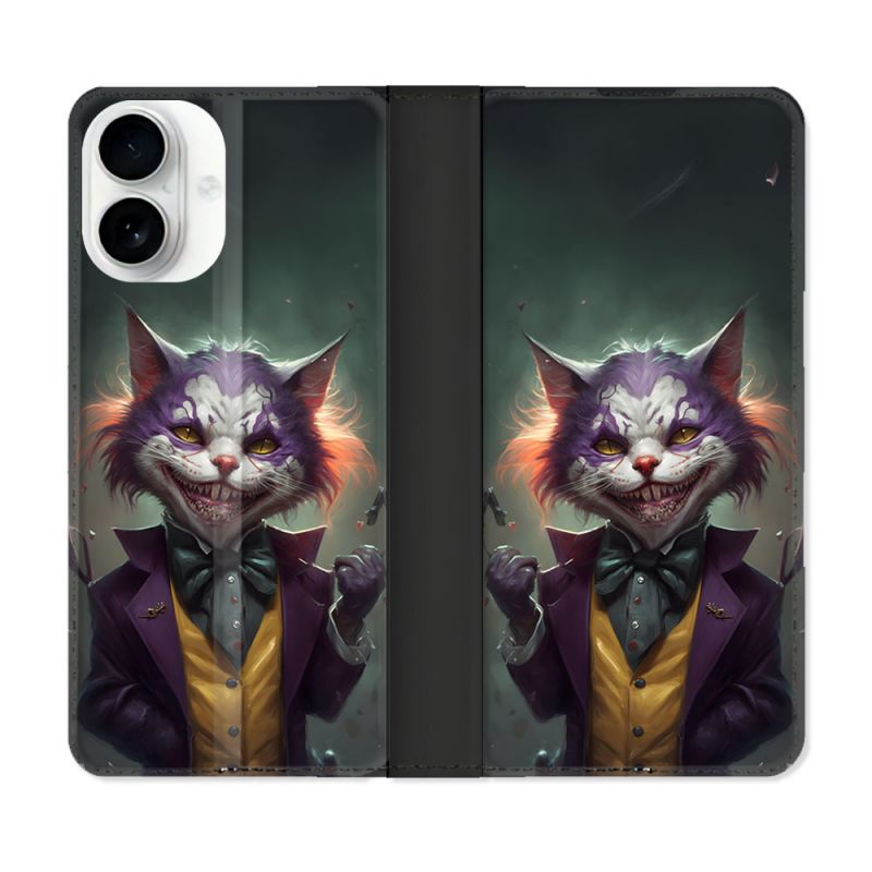 Housse cuir portefeuille Pour Iphone 17 Animal Chat Joker