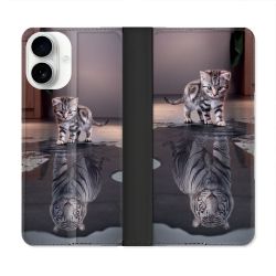 Housse cuir portefeuille Pour Iphone 17 Animal Chat Reflet