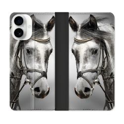 Housse cuir portefeuille Pour Iphone 17 Animal Cheval Blanc