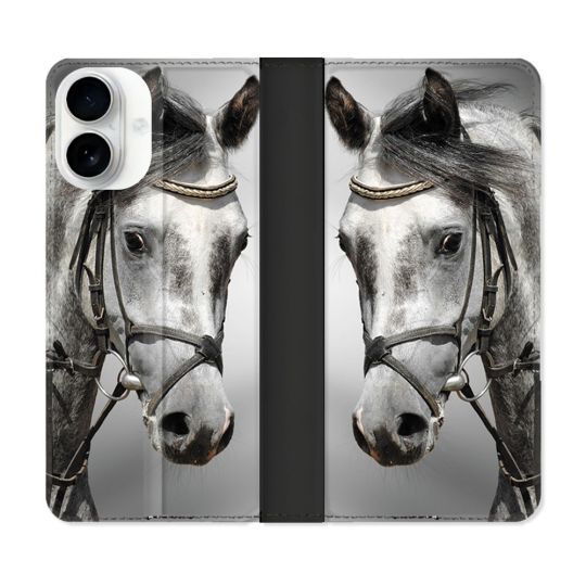 Housse cuir portefeuille Pour Iphone 17 Animal Cheval Blanc