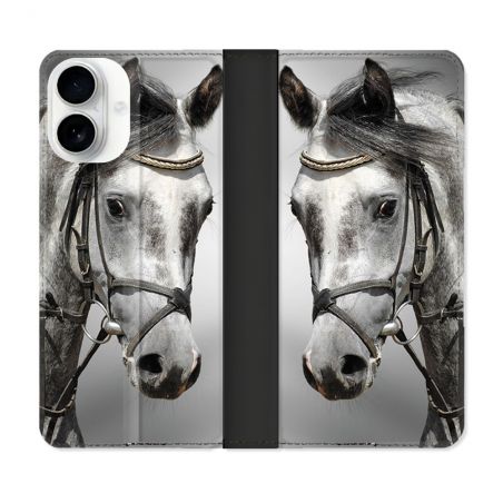 Housse cuir portefeuille Pour Iphone 17 Animal Cheval Blanc