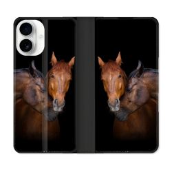 Housse cuir portefeuille Pour Iphone 17 Animal Cheval Marron