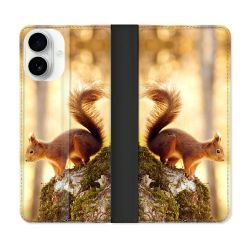 Housse cuir portefeuille Pour Iphone 17 Animal Ecureuil Bois