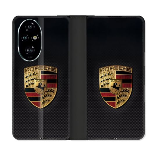 Housse cuir portefeuille Pour Honor 200 Pro 5G Porsche Carbone
