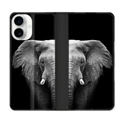 Housse cuir portefeuille Pour Iphone 17 Animal Elephant Noir