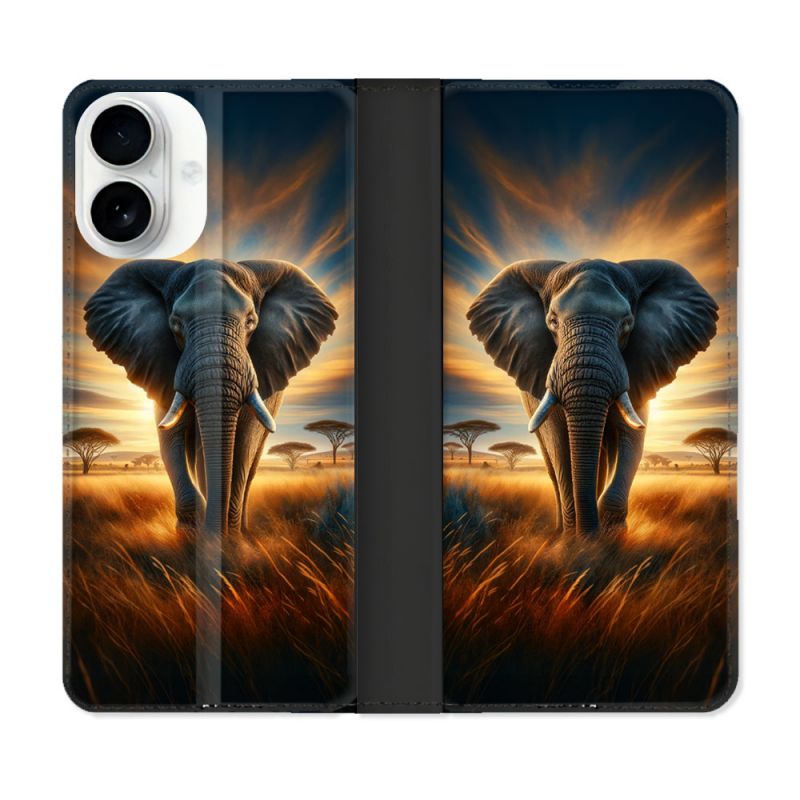 Housse cuir portefeuille Pour Iphone 17 Animal Elephant Savane