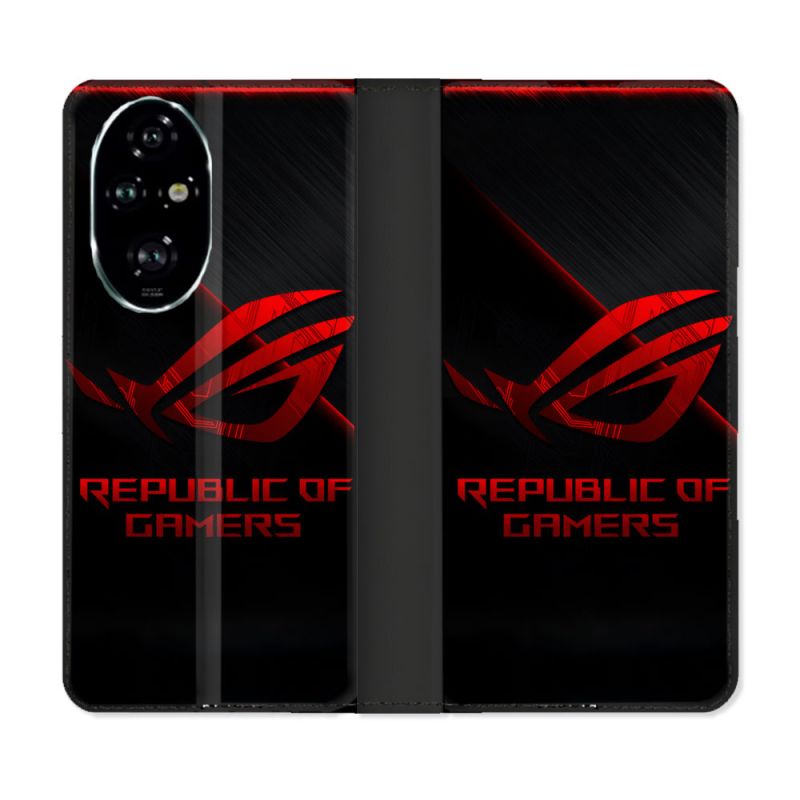 Housse cuir portefeuille Pour Honor 200 Pro 5G ROG Rouge