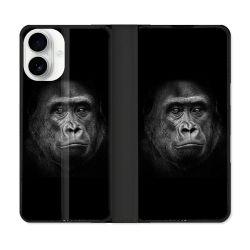 Housse cuir portefeuille Pour Iphone 17 Animal Gorille Noir