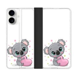 Housse cuir portefeuille Pour Iphone 17 Animal Koala Cœur