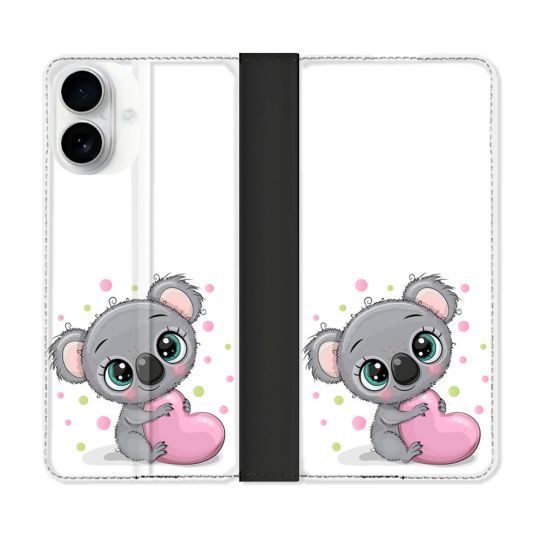 Housse cuir portefeuille Pour Iphone 17 Animal Koala Cœur
