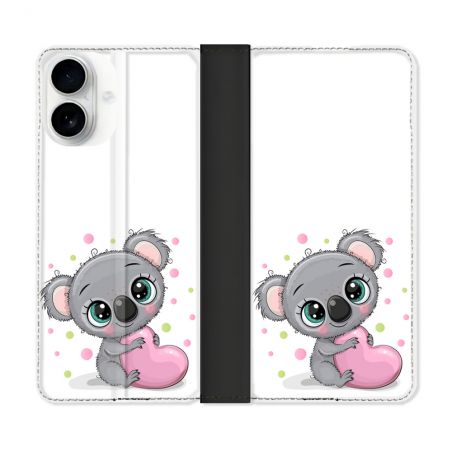 Housse cuir portefeuille Pour Iphone 17 Animal Koala Cœur