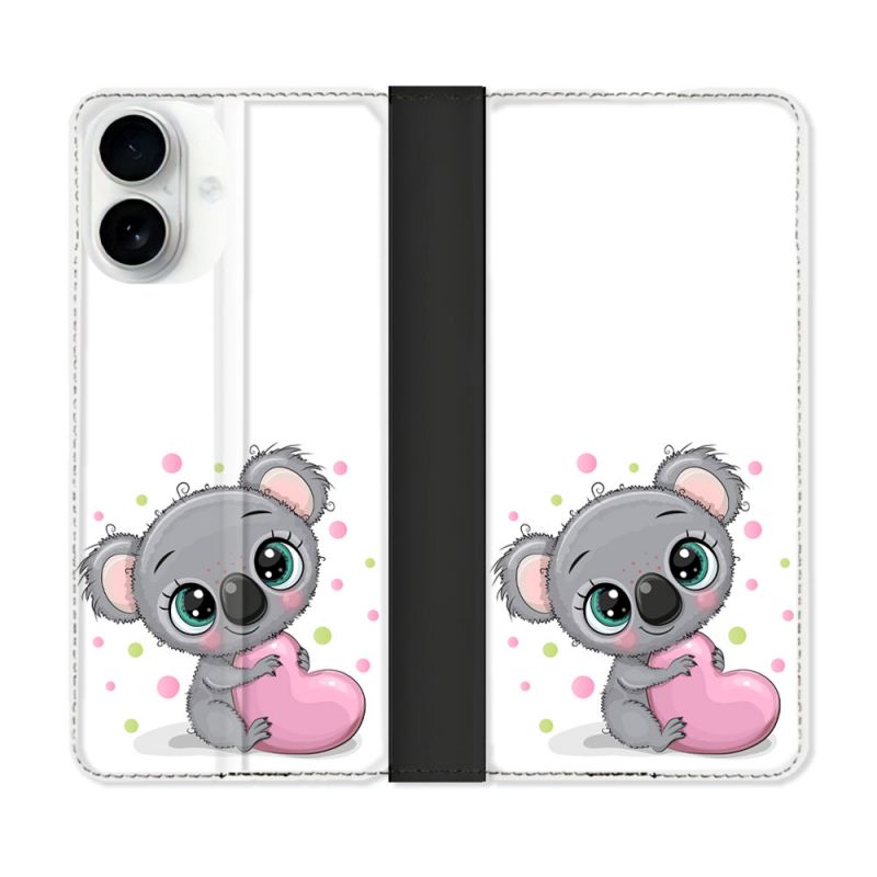 Housse cuir portefeuille Pour Iphone 17 Animal Koala Cœur