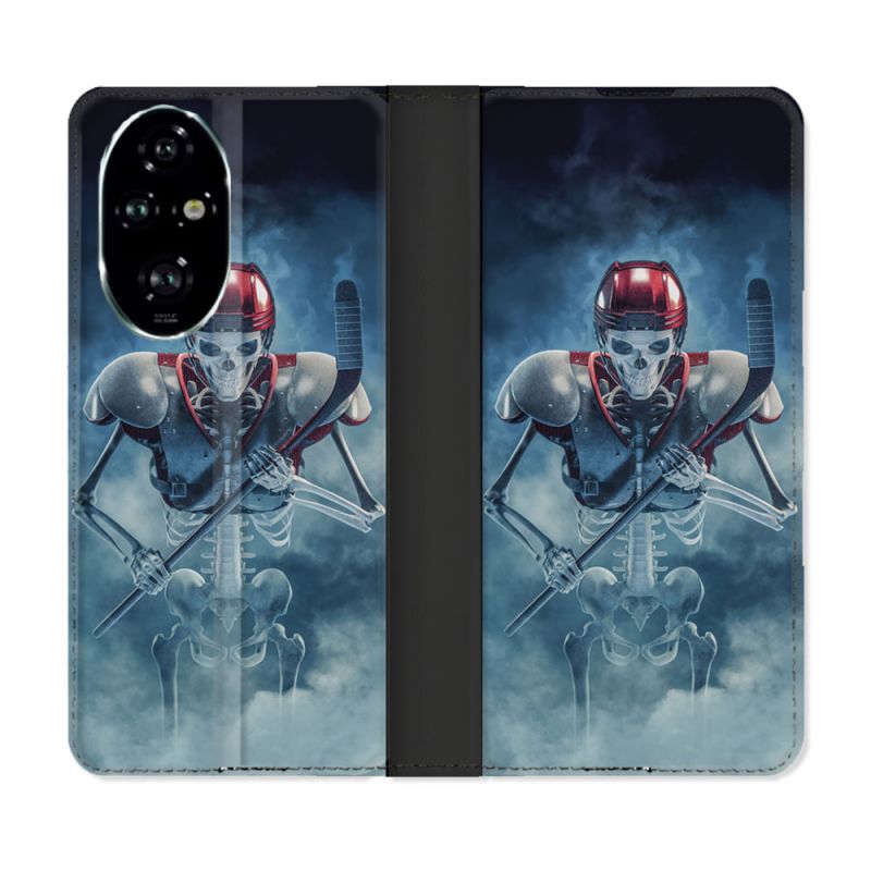 Housse cuir portefeuille Pour Honor 200 Pro 5G Sport Hockey Squelette