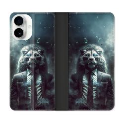 Housse cuir portefeuille Pour Iphone 17 Animal Lion Business