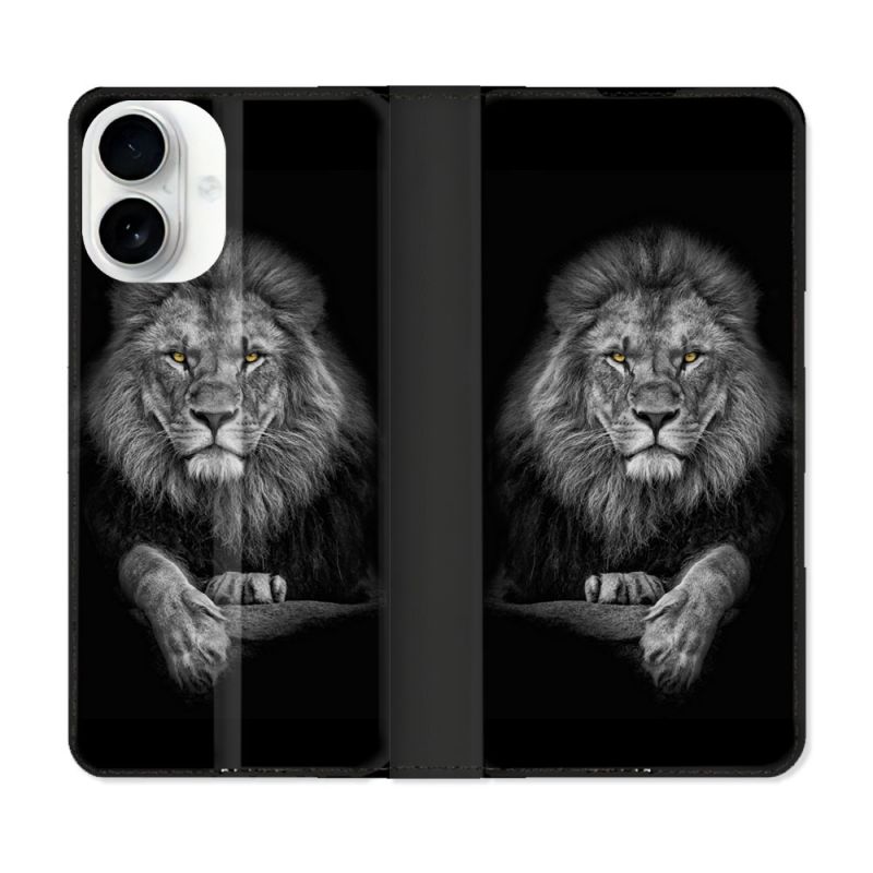 Housse cuir portefeuille Pour Iphone 17 Animal Lion Majestueux