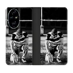 Housse cuir portefeuille Pour Honor 200 Pro 5G Sport Rugby Noir Blanc