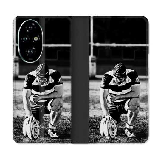 Housse cuir portefeuille Pour Honor 200 Pro 5G Sport Rugby Noir Blanc
