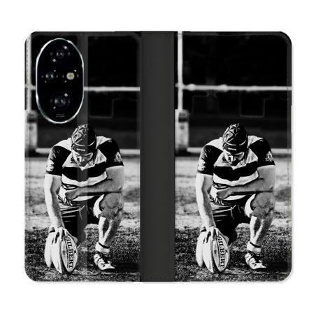 Housse cuir portefeuille Pour Honor 200 Pro 5G Sport Rugby Noir Blanc