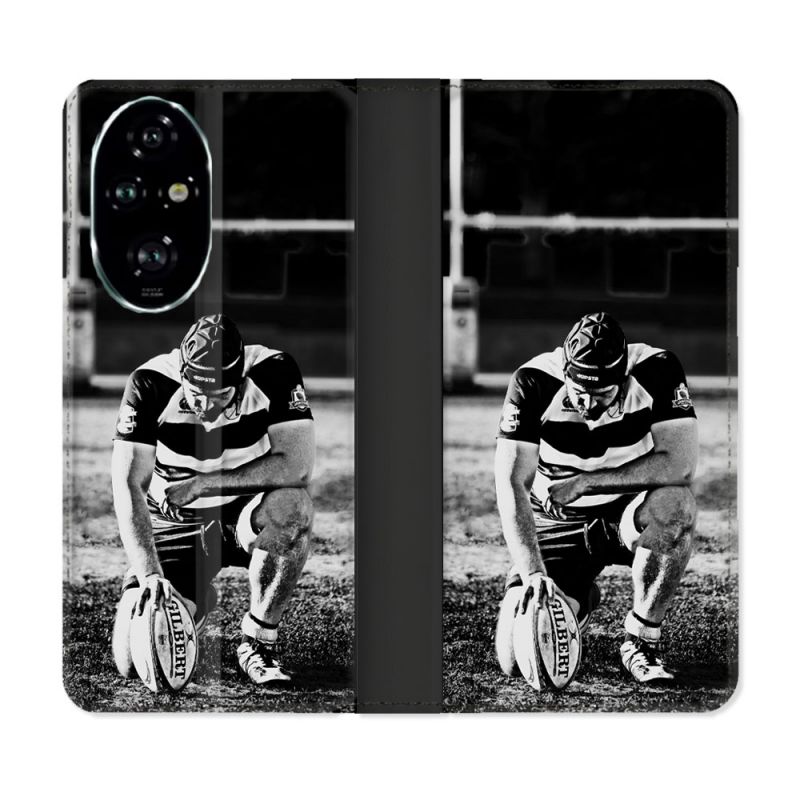 Housse cuir portefeuille Pour Honor 200 Pro 5G Sport Rugby Noir Blanc