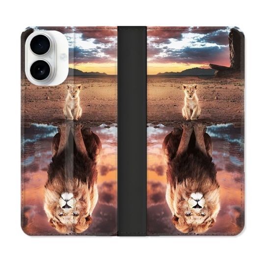 Housse cuir portefeuille Pour Iphone 17 Animal Lion Reflet