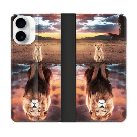 Housse cuir portefeuille Pour Iphone 17 Animal Lion Reflet