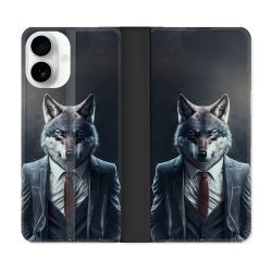 Housse cuir portefeuille Pour Iphone 17 Animal Loup Business