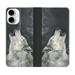 Housse cuir portefeuille Pour Iphone 17 Animal Loup Hurlement