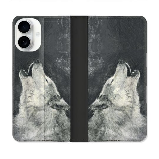 Housse cuir portefeuille Pour Iphone 17 Animal Loup Hurlement