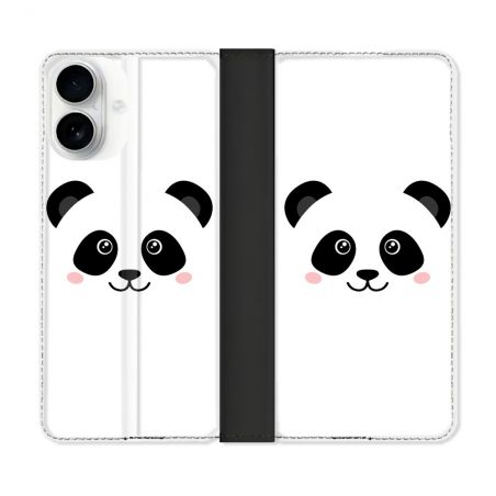 Housse cuir portefeuille Pour Iphone 17 Animal Panda Blanc