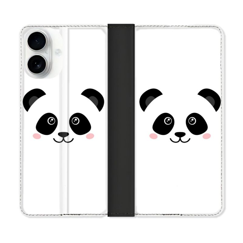 Housse cuir portefeuille Pour Iphone 17 Animal Panda Blanc