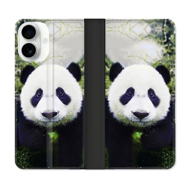 Housse cuir portefeuille Pour Iphone 17 Animal Panda Color