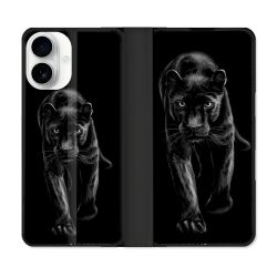 Housse cuir portefeuille Pour Iphone 17 Animal Panthère Noire