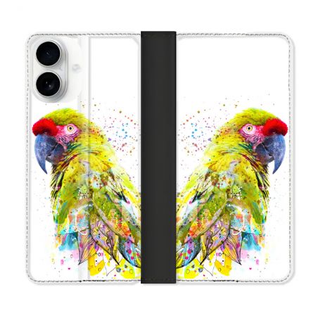 Housse cuir portefeuille Pour Iphone 17 Animal Perroquet Jaune