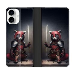 Housse cuir portefeuille Pour Iphone 17 Animal Raton Samouraï